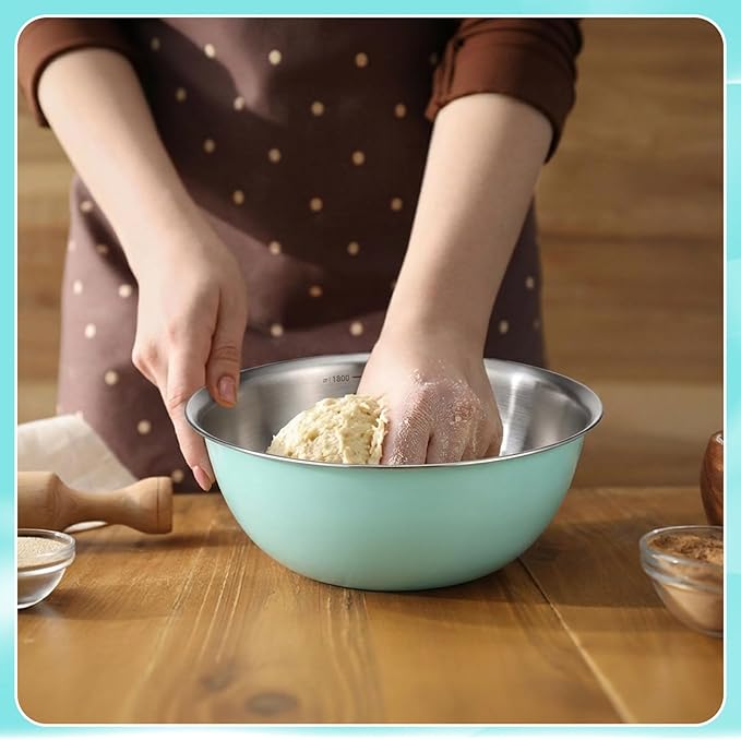 10 Pcs Stainless Steel Mixing Bowls 68 oz Metal Salad Bowls with Graduations Reusable Baking Food Containers Nesting Camping Bowl for Ice Cream, Salad, Soup, Baking, Sauces(8.9 x 3.5 Inch)