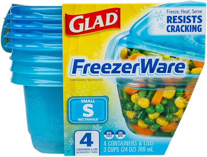 Glad GladWare Freezerware Food Storage Containers - Small Rectangle - Meal Container Holds up to 24 Ounces of Food - Lock Tight Seal, 4 Count - 6 Pack