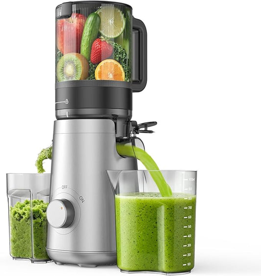 SMALLHOO Juicer Machines, 5.3" Wide Feed Chute Cold Press Juicer for Whole Vegetables & Fruits, High Juice Yield, BPA Free (Slivery)