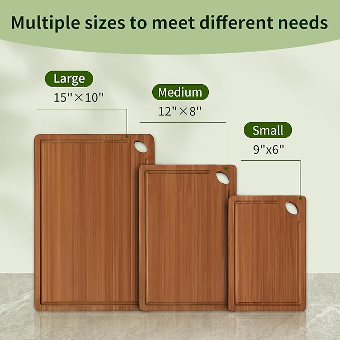 Carbonized Bamboo Cutting Board, Wood Cutting Boards for Kitchen with Juice Grooves, Reversible Charcuterie & Chopping Boards for Meat, Vegetables and Fruits Ideal Housewarming Gifts