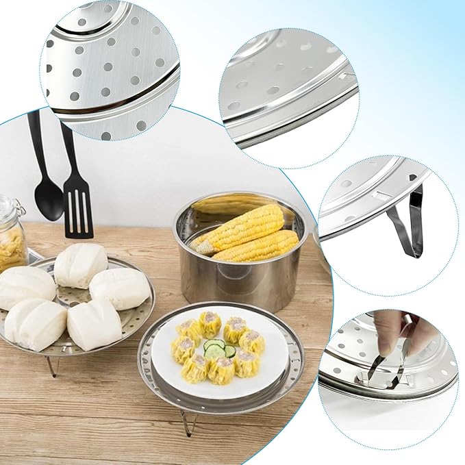 5 Sizes Stainless Steel Food Canner Rack, Pressure Cooker Steamer Rack with Detachable Legs, Large Round Pot Steaming Tray for Baking Cooking Steaming for Steaming Eggs, Seafood