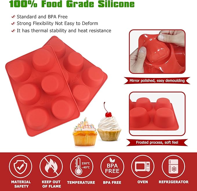 SILIVO 2 Pack Jumbo Muffin Pan - 6 Cup Nonstick Large Muffin Pans for Homemade Muffin and Cupcake