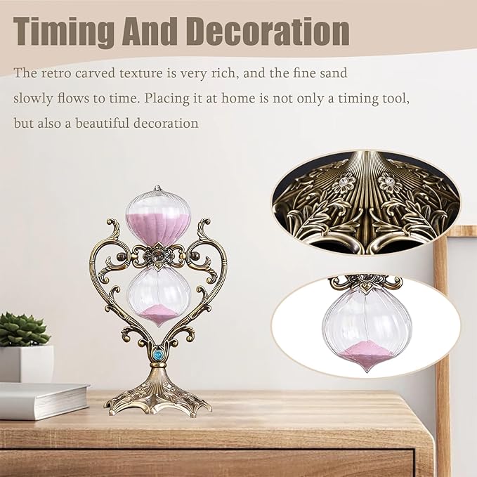 Sand Timer 30 Minutes,Hour Glass,Metal Vintage Hourglass,Hourglass Decor,for Home Decoration Office Desk Wedding Party Decor Kitchen Timer (FCopper Heart, 30 Min)