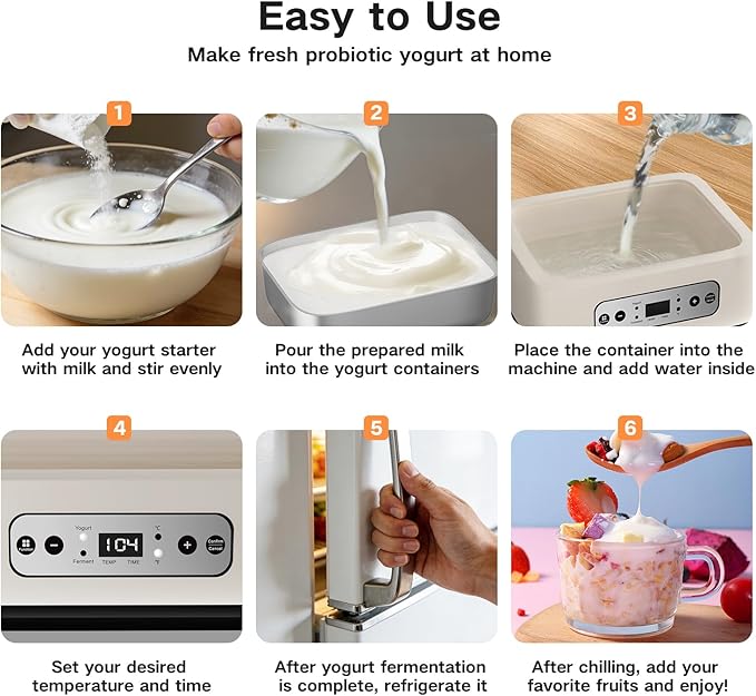 1.7 Quart Yogurt Maker with Stainless Steel Bowl, 9 Glass Jars, Digital Timer, Temperature Control, BPA-Free, Easy-to-Use, Family-Sized for Homemade Probiotic Yogurt, Dishwasher Safe