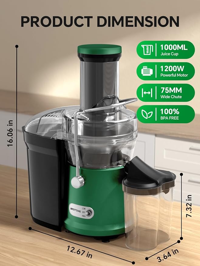 Juicer Machine, 1200W Juicer with 3" Feed Chute for Whole Fruits and Veg, Dual Speeds Centrifugal Juice Extractor, High Juice Yield, Full Copper Motor, Easy to Clean, BPA Free