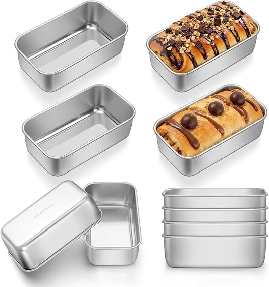 E-far Mini Loaf Pan Set of 10, Small Stainless Steel Bread Baking Pans for Oven, 6.3 x 3.5 Inch Tiny Meatloaf Pans for Homemade Bread Pound Cake Brownies, Non-toxic & Dishwasher Safe
