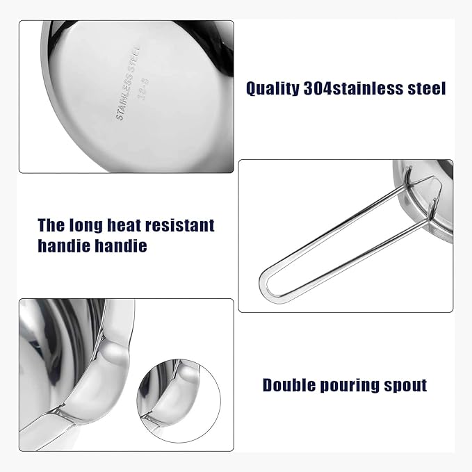 Double Boiler Pot Set for Melting Chocolate, Butter, Cheese, Caramel and Candy - 18/8 Steel Melting Pot, 2 Cup Capacity, Including The Biggest and Smallest Capacity…
