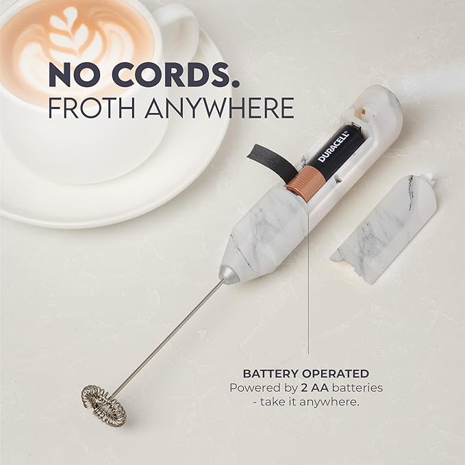Zulay Kitchen Powerful Milk Frother Handheld with 2 Duracell AA Batteries – Ultra Fast Frother Wand Electric Drink Mixer for Coffee, Lattes, Cappuccinos, Matcha & Hot Chocolate – Portable Foam Maker