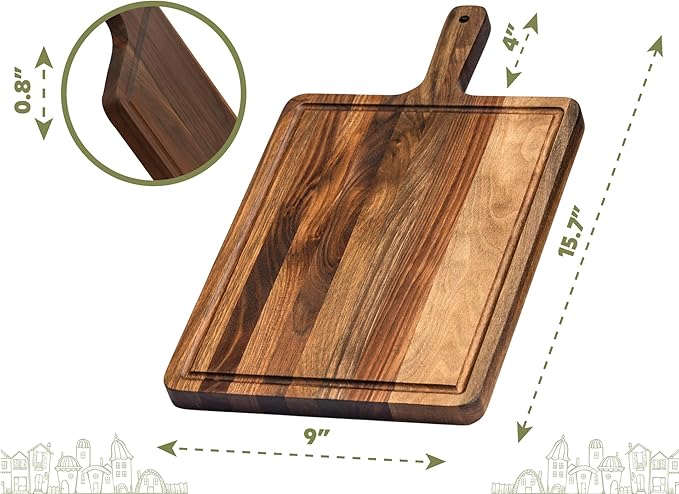 Premium American Dark Walnut Wood Cutting and Serving Board with Handle - Charcuterie Wooden Board - Durable, Stylish, and Versatile - Juice Groove - 16x9x0.8 in - Woodie Poppins