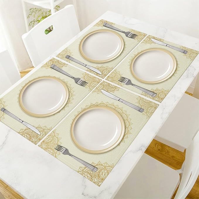 Boho Mandala Placemats Set of 4 Bohemia Floral Art Printed Dining Table Mats for Restaurant Home Kitchen Holiday Picnic Party Decor 12x18in