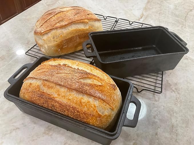 9x4.3 Inch Cast Iron Loaf Pan with Lid - 1.8 QT Durable Loaf Pans Rectangular Baking Pan Even Heat Distribution for home baking 2 Piece Set (Silicone mats 3-Piece set, Small)