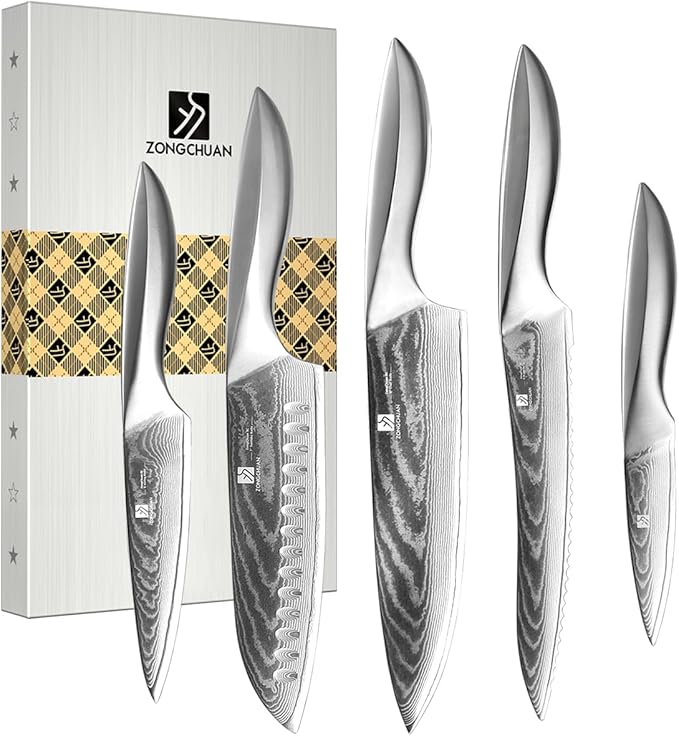 5 PCS Damascus Chef Knife Set, Ultra-Smooth Cutting Experience and Professional Grade Sharp, Kitchen Knife Set,Handle Ergonomic Design,9CR18MOV High Carbon Stainless Steel,Dishwasher Safe