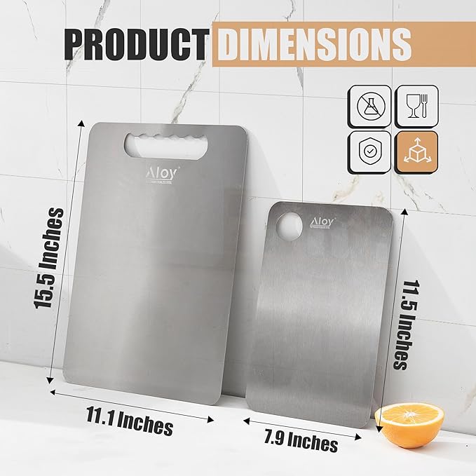 100% The Premium SUS 316 L Stainless Steel Cutting Board Set, 2 PCS + Non-Slip Mat, Double Sided Food Grade SUS 316L Cutting Boards for chopping Meat.., Hygiene Durable Dishwasher Safe Chopping Board