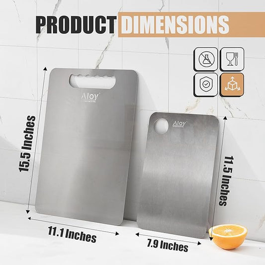 100% The Premium SUS 316 L Stainless Steel Cutting Board Set, 2 PCS + Non-Slip Mat, Double Sided Food Grade SUS 316L Cutting Boards for chopping Meat.., Hygiene Durable Dishwasher Safe Chopping Board
