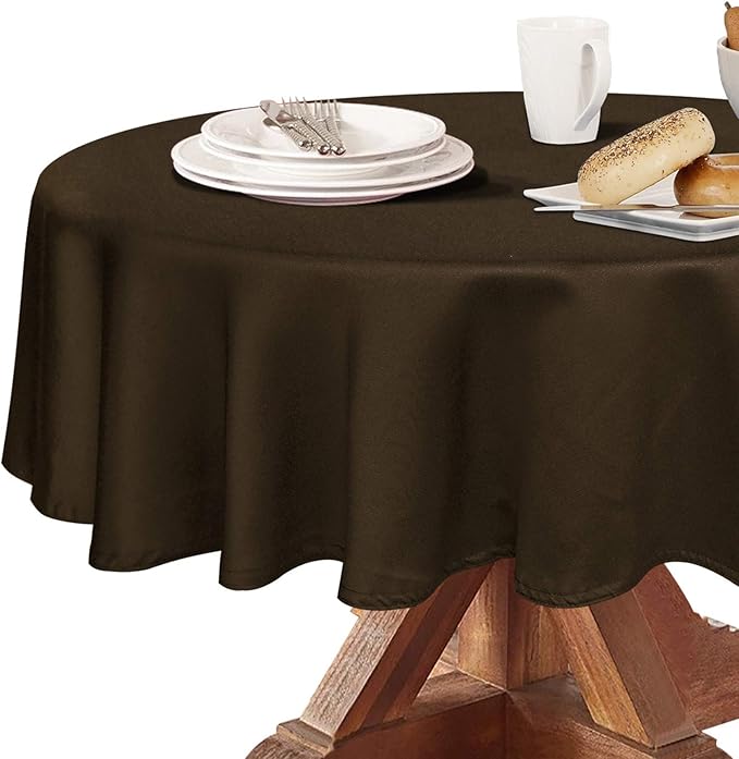 Obstal 210GSM Round Table Cloth, Water Resistance Microfiber Tablecloth, Decorative Fabric Circular Table Cover for Outdoor and Indoor Use (Chocolate, 60 Inch Diameter)