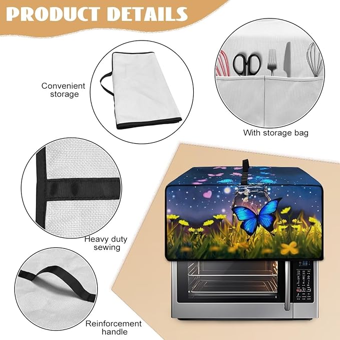 Doojoayie Butterfly Toaster Cover Dust-Proof Small Appliance Covers 8 Slice Stain Resistant Bread Machine Cover Polyester Fabric Kitchen Appliance Dustproof Protector