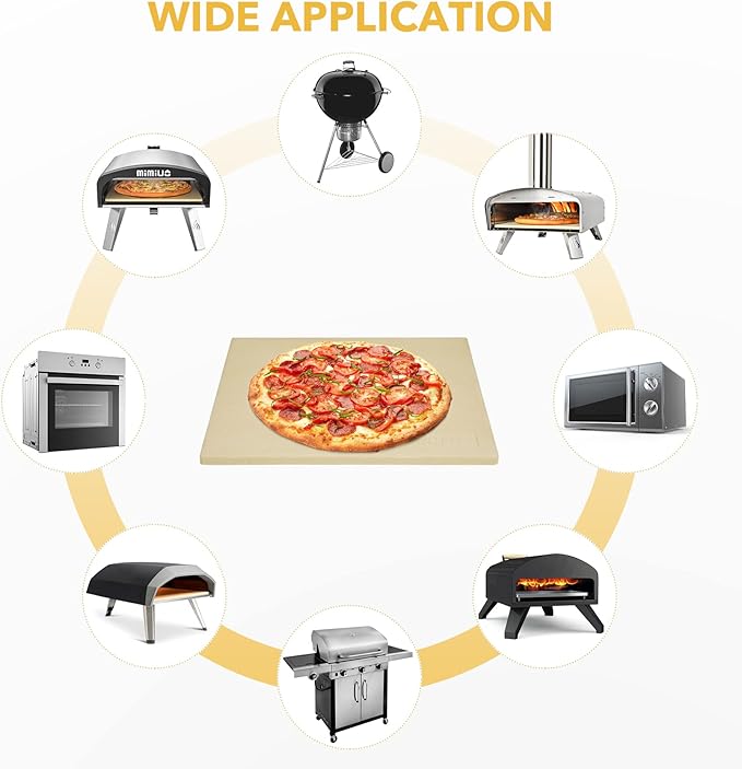 Mimiuo Pizza Stone for Oven and BBQ Grill, 13 inch Square Bread Baking Stone, Heavy Duty Large Ceramic Pizza Pan for Baking Pie Cookie and Cheese