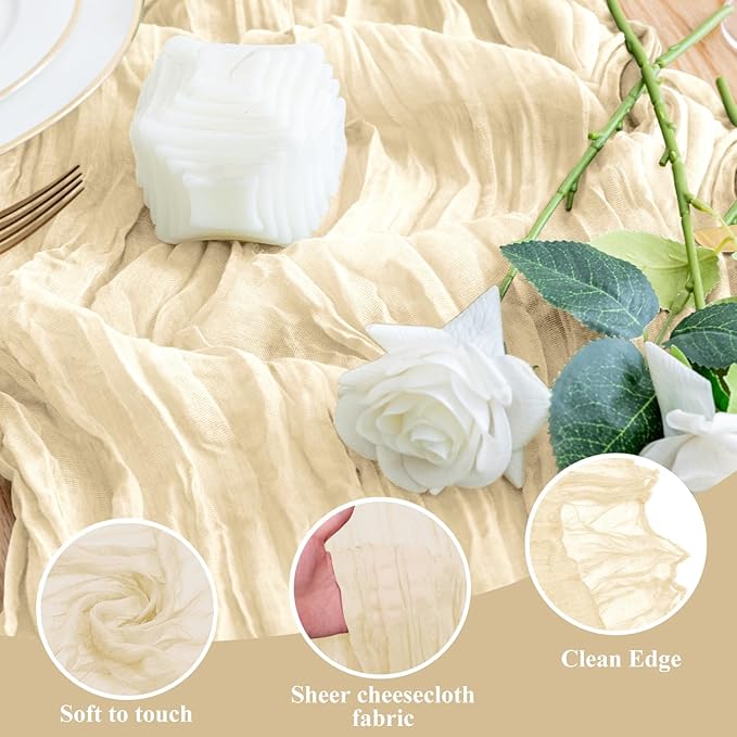 Wokceer Cheesecloth Table Runner Christmas 12 Pack 10FT Beige Boho Gauze Cheese Cloth Table Runner for Party Long Rustic Sheer Table Runners for Baby Bridal Shower Wedding Easter Table Decor