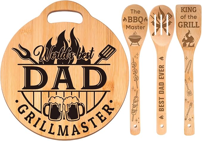 Dad Birthday Gifts - Engraved Bamboo Cutting Board Set, Unique Gifts for Dad from Daughter/Son, Fathers Day Christmas Birthday Gifts for Dad Daddy Father