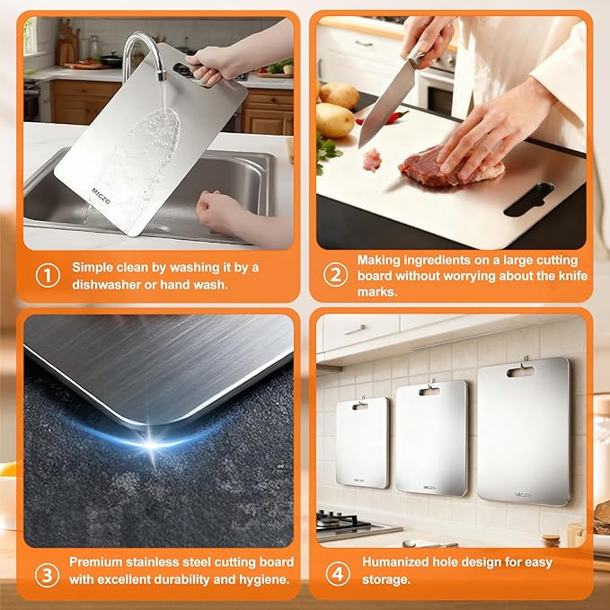 MICZG Cutting Board for Kitchen-Easy to Clean, Double-Sided Food-Grade Stainless Steel Cutting Board Home Counter Outdoor Camping Housewarming Gifts for Women(18 x 12 in)