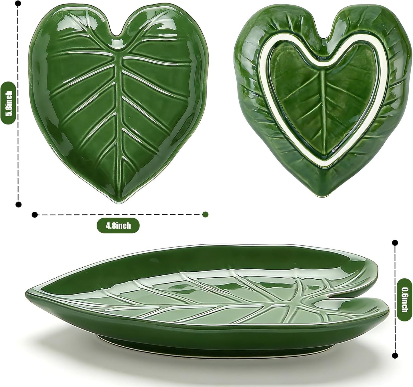 Ceramic Spoon Rest for Stove Top and Kitchen Counter, Green Leaf Spoon Holder, Cute Cooking Spoon Rest, Heat Resistant Dishwasher Safe Kitchen Utensil Rest, Decorative Kitchen Decor