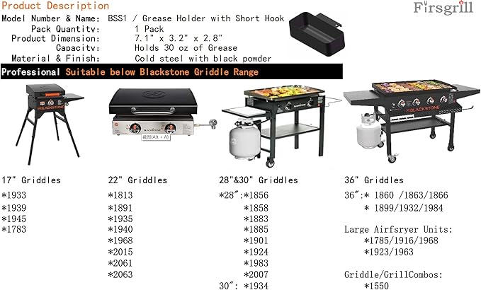 Firsgrill Professional Replacement Blackstone Griddle 17, 22, 28, 30 & 36 inches Grease Cup Foil Tray pan