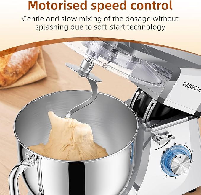 Babroun Dough Mixer 8.45 QT Electric Mixer - 660W 6 Speed Large Capacity Kitchen Stand Mixer with Whisk Dough Hook Mixing Beater Household Food Mixer for Baking Cakes Cookie Bread Salad