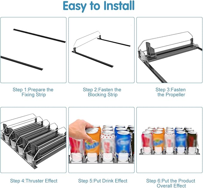 Drink Organizer for Fridge, 18.9x15.0x3.1in Soda Can Dispenser for Refrigerator, 5 Rows Adjustable Automatic Pusher Glide Drink Dispenser for Beer Beverages (Blue)