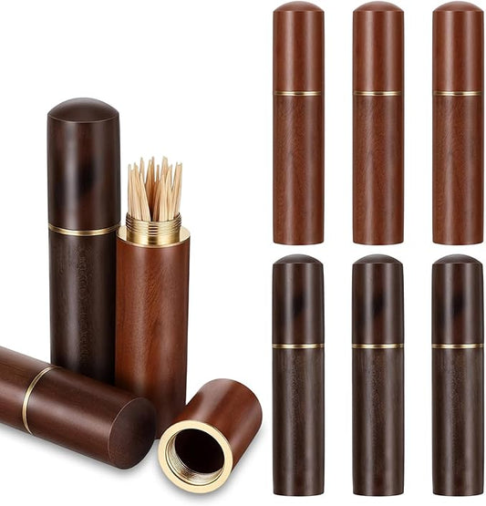 6 Pcs Toothpick Holder For Purse, Wooden Toothpick Holder Pocket, Sealed Toothpicks Holders for Storage Needle Toothpicks Pill Bead Ear Pick Cotton Swab
