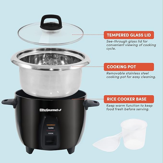 Elite Gourmet ERC2001BX 10-Cup Electric Rice Cooker with 304 Surgical Grade Stainless Steel Inner Pot, Makes Soups, Stews, Porridges, Grains and Cereals