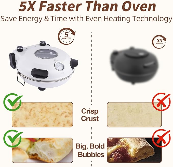 YIBAKE 12" Electric Pizza Oven - Countertop Pizza Maker with Ceramic Stone, Heats up to 800°F, Portable Indoor Pizza Oven for Homemade Pizzas, White