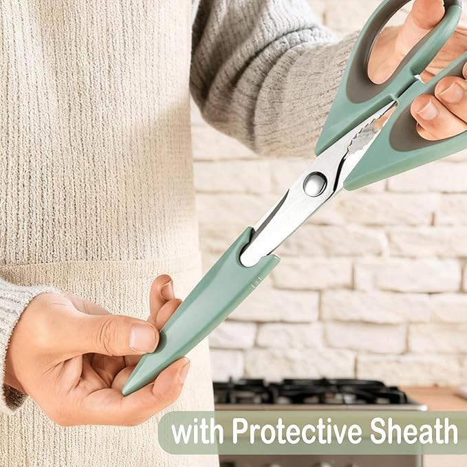 3-Pack 9.5"Kitchen Scissors All Purpose - Heavy Duty Stainless Steel Cooking Shears for Cutting Meat, Food, Fish, Poultry Multipurpose Sharp Sissors for Dishwasher Safe, with Protective Sheath