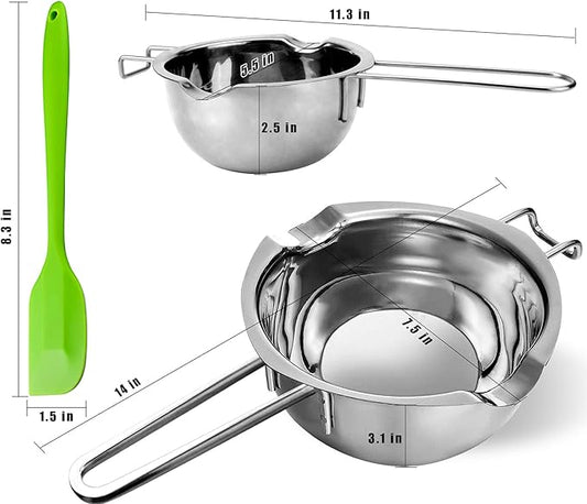 Double Boiler Pot Set for Melting Chocolate, Butter, Cheese, Caramel and Candy - 18/8 Steel Melting Pot, 2 Cup Capacity, Including The Biggest and Smallest Capacity…