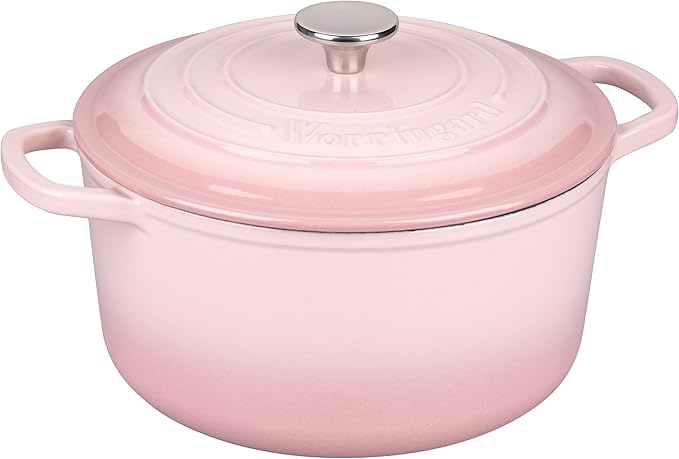 VORRINGARD Enameled Cast Iron Dutch Oven Pot with Lid, for Sourdough Bread Baking, Round Dutch Ovens, 6 Quart, Pink