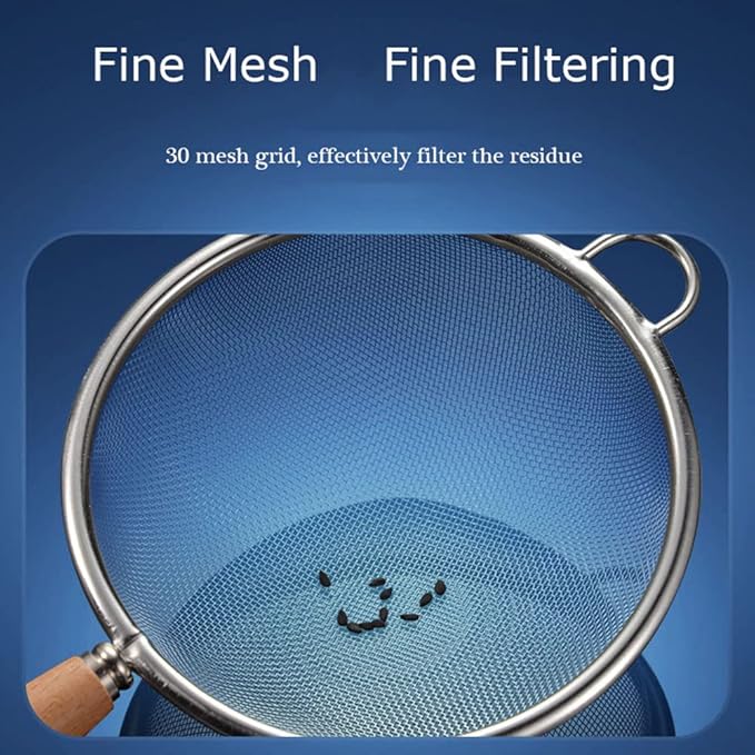 Fine Mesh Strainer with Hook, Stainless Steel Mesh Sieve with Handle, Kitchen Metal Food Strainer Sifter for Quinoa, Rice, Pasta, Fruits, Vegetables, Set of 3, 2.8", 3", 4"