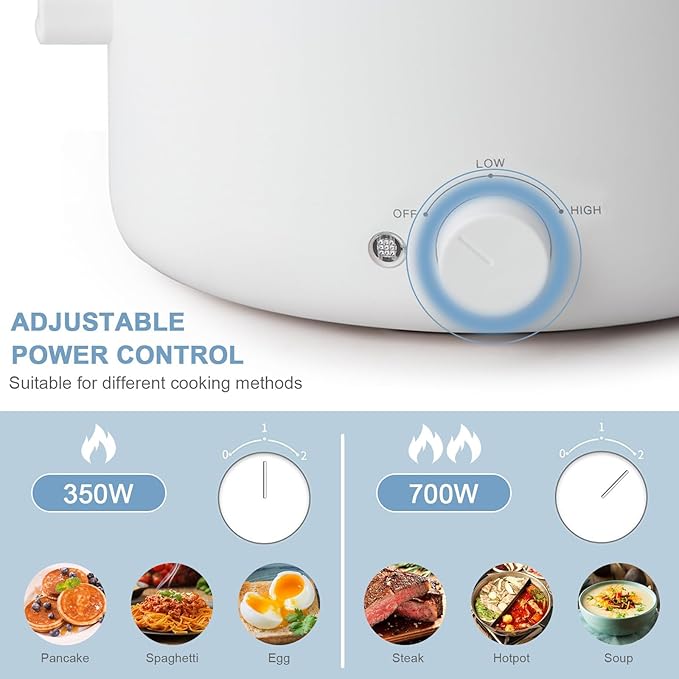 olayks. Electric Steamer for Cooking, 2L Ceramic Glaze Non-stick Pot, Dual Power Multi-functional Electric Cooker, Suitable for Steak, Pasta, Hot Pot, Ramen, Quick Heating and Overheat
