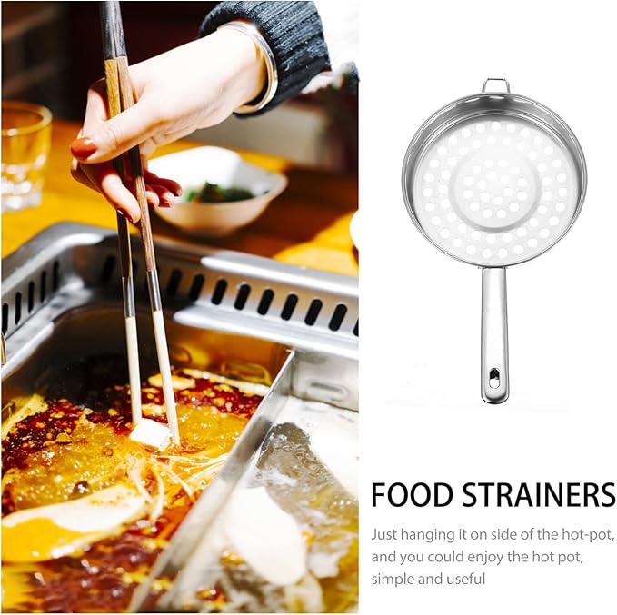 UPKOCH Stainless Steel Large Hole Colander Strainer Spoon with Handle 14.56 Inch Flat Bottom Mesh Kitchen Gadget for Cooking Pasta Vegetables and Hot Pot