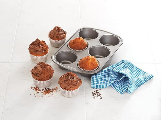 GoodCook Everyday Nonstick Steel Jumbo Texas Muffin Pan, 6-cup, Gray