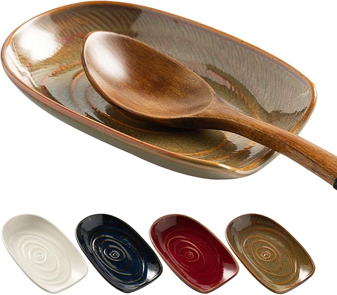 Ceremic Spoon Rest for Stove Top, Spoon Holder for Kitchen Counter, Coffee Spoon Rest, Cooking Utensil Rest for Ladles, Kitchen Decor, Housewarming Gifts, 1 pack (brown)