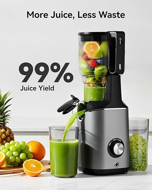 Cold Press Juicer, EUHOMY 5.8" Wide Feed Chute Juice Extractor Machine with 400W, High Juice Yield, Slow Masticating Juicer for Whole Vegetables & Fruits, Deep Silver