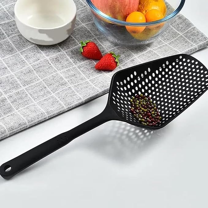 Generic Black Plastic Kitchen Scoop with Strainer Holes 14 Inches Multifunctional Food Strainer Drain Water Shovel Tools for Kitchen Cooking for Home Restaurant Pack of 2, Large