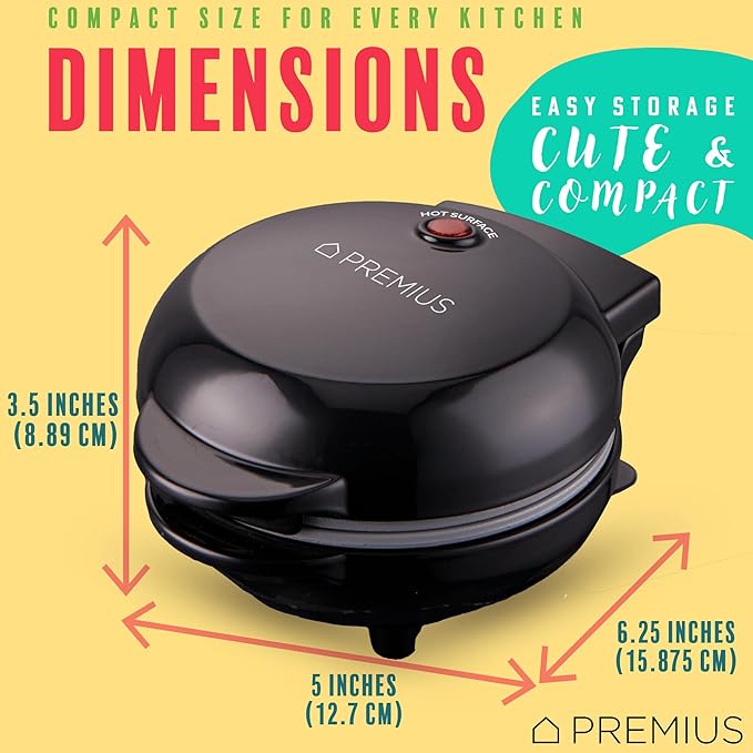 Ceramic Nonstick Mini Snack Waffle Maker, 4” Mold, Quick Heat for Crispy Waffles, French Toast, Tuna Melt, Egg & Grilled Cheese, Sandwiches for Kids & Family, Just Add Batter (Black)
