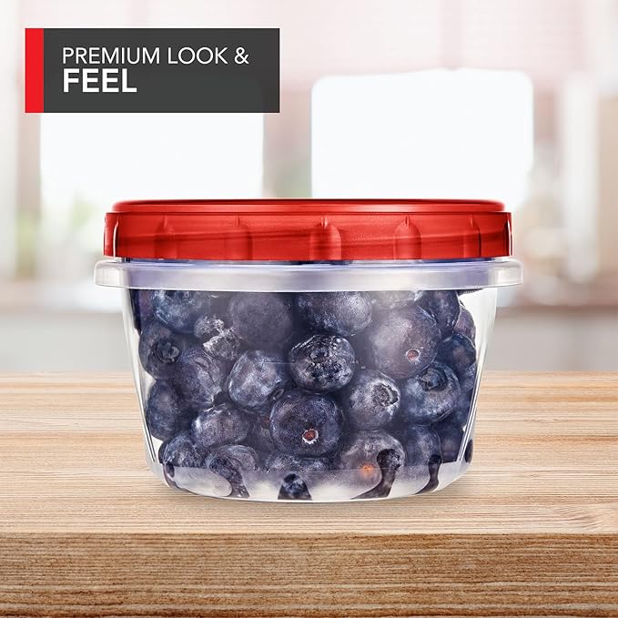 Stock Your Home 16oz Plastic Containers with Red Twist Top Lids (10 Pack) – 2-Cup Freezer Containers for Leftovers, Airtight Reusable Soup Storage, Microwave & Dishwasher Safe