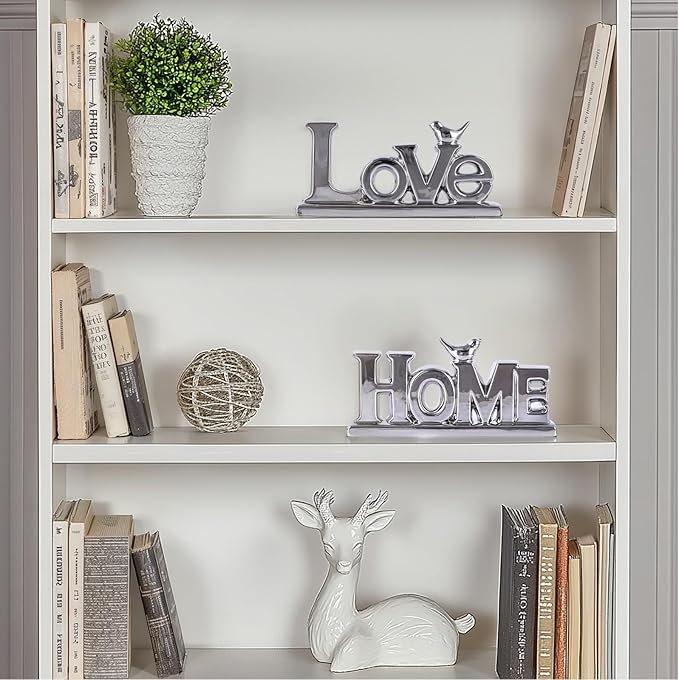 Love Sign Decor,Silver Room Decor Aesthetic, Knick Knack Shelf,Bird Decor, Boho Bookshelf,Abstract Statue,for Living Room,Bedroom, Contemporary Tv Stand Set of 2 (2, Silver)