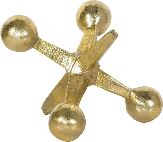 Gold Metal Jacks Decorative Object – Abstract Sculpture Modern Home Decor Ornament – Shelf Styling & Coffee Table Decor for Bathroom, Office & Living Room – 7" x 5"