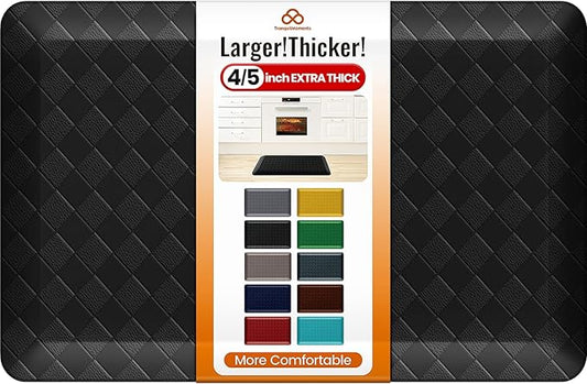 4/5 Inch Extra Thick Kitchen Mats for Floor,Non Slip Anti Fatigue Kitchen Rugs,Waterproof Stain Resistant Sink Mat,Cushioned Standing and Comfort Mats for Office (17"x24" Black)