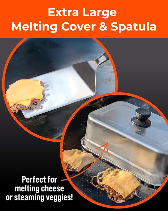 Smash Burger Press Kit – 6.5 Inch Stainless Steel Hamburger Smasher Tool – Heavy Duty Grill Press for Flat Top Griddles and Cast Iron Pans – Perfect for Crispy Smashed Burger Patty – Dome Set