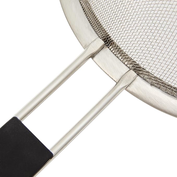 Restaurantware Fine Mesh Strainer 1 Count 14.4" x 7" x 2.9" with Silicone Handle Stainless Steel Extra Fine Mesh Strainer Heat-Resistant Handle Dishwasher-Safe for Rice, Quinoa, Pasta