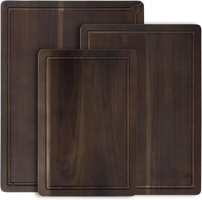 Acacia Wood Cutting Boards for Kitchen [Set of 3] – Premium Wooden Cutting Board Set with Juice Groove, Durable & Knife Friendly Serving Trays for Vegetables, Cheese & Meats