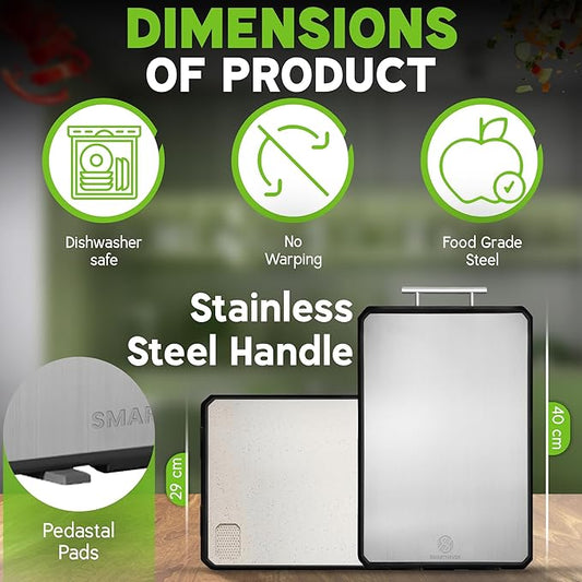 SMARTHAVEN Titanium Coated Stainless Steel Cutting Board, Professional Double-Sided Chopping Board with Wheat Straw PP, Food Grade, 40x29cm